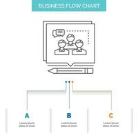 análisis. argumento. negocio. convencer. debata el diseño del diagrama de flujo empresarial con 3 pasos. icono de línea para el lugar de plantilla de fondo de presentación para texto vector