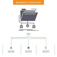 backup. data. files. folder. network Business Flow Chart Design with 3 Steps. Glyph Icon For Presentation Background Template Place for text. vector