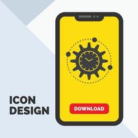 eficiencia. administración. Procesando. productividad. icono de glifo de proyecto en el móvil para la página de descarga. fondo amarillo vector