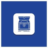 Blue Round Button for Box. chest. gold. reward. treasure Glyph icon vector