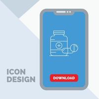 medicine. Pill. capsule. drugs. tablet Line Icon in Mobile for Download Page vector