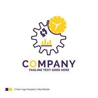 Company Name Logo Design For Business. engineering. management. process. Purple and yellow Brand Name Design with place for Tagline. Creative Logo template for Small and Large Business. vector