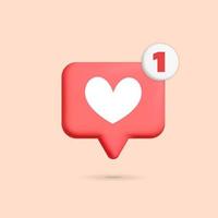 3d vector cartoon render social media one new push notification like heart icon design