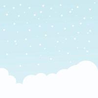 fondo de cielo azul lleno de nubes blancas con copos de nieve voladores. fondo suave y tranquilo. adecuado para diseños de fondo para niños o adultos vector