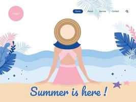 el verano está aquí. plantilla de página web de diseño plano de vacaciones de verano, destino de viaje, naturaleza, turismo. vector