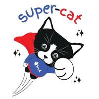 impresión de gato superhéroe. ilustración infantil de moda para camiseta, ropa infantil, diseño de invitación. vector