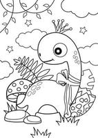 Cute dinosaur in the forest coloring page vector