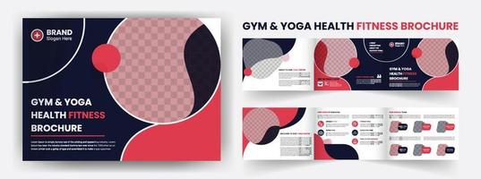 Gym fitness Landscape 6 Page tri fold yoga business company profile brochure design template vector