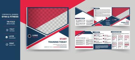 Gym fitness 6 Page square trifold corporate business company brochure design template vector