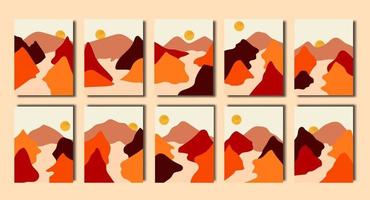 Abstract modern wall art mountain and moon aesthetic design vector