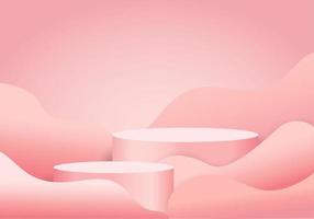 3d background products pink tall sphere The background is a pink wave shape. There is a villager's light from behind the scene to increase the distinctiveness of the products being placed. vector