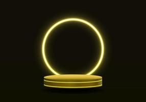 3d background products realistic yellow sphere The backdrop is a circular shape of yellow neon lights that illuminate the entire room. to increase the prominence of the product vector