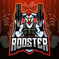 Rooster gunners Mascot. esport logo design vector