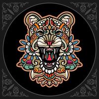 Colorful Lion head mandala arts isolated on black background vector