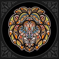 Colorful Lion head mandala arts isolated on black background vector