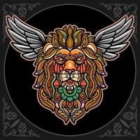 Colorful Lion head mandala arts isolated on black background vector