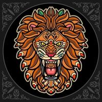 Colorful Lion head mandala arts isolated on black background vector