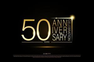 50 year golden anniversary gold logo on black background, vector design for celebration.