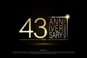 43 year golden anniversary gold logo on black background, vector design for celebration.