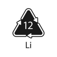 Battery recycling symbol 12 Li. Vector illustration