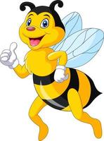 Cartoon happy bee giving thumbs up vector