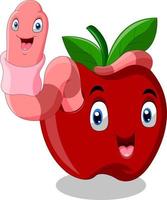 Cute Worm with red apple vector