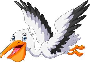 Cute cartoon pelican is flying vector