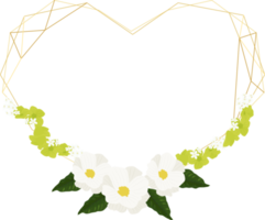 white cosmos and green hydrangea  heart golden wreath frame png