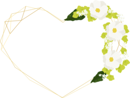 white cosmos and green hydrangea  heart golden wreath frame png