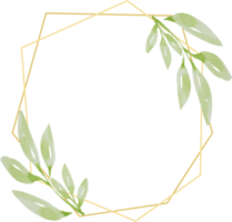 Acuarela dibujo a mano alzada hojas verdes corona con marco dorado png