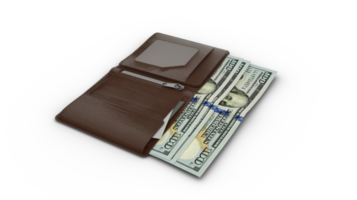 Rendu 3d des billets en dollars américains dans le portefeuille png