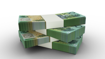 3d rendering of Stack of Australian dollar notes. Few bundles of Australian currency isolated on transparent background png