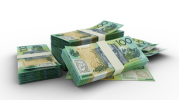 3D Stack of 100 Australian dollar notes isolated on transparent background png