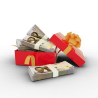 Stack of Nigerian naira notes inside an open red gift box. Bundles of Nigerian naira inside a gift box. 3d rendering of money inside box png