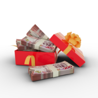 Ghanaian cedi notes inside an open red gift box. Ghanaian cedi inside and flying around a gift box. 3d rendering of money inside box isolated on transparent background png