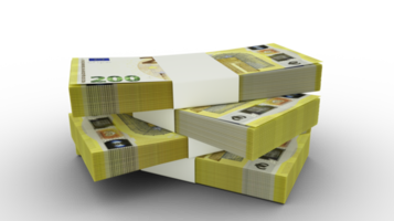 3d rendering of Stack of Euro notes. Few bundles of Euro currency isolated on transparent background png