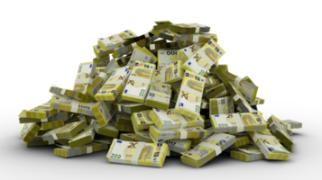 grande pilha de notas de euro muito dinheiro sobre fundo transparente. renderização 3D de pacotes de dinheiro png