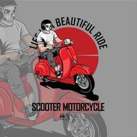 SKULL RIDING SCOOTER ILLUSTRATION WITH A GRAY BACKGROUND vector