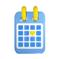 3d renderização do calendário com salvar a programação de data para evento, casamento ou festa de aniversário. bloco de notas em espiral com marcação destacada para apresentação de negócios png