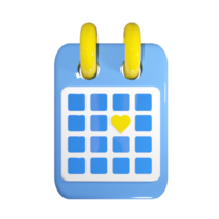 Render 3d del calendario con guardar la fecha programada para eventos, bodas o fiestas de cumpleaños. bloc de notas en espiral con cita resaltada para presentación de negocios png