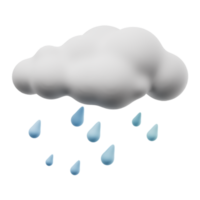 Lluvia del tiempo de dibujos animados en 3D. signo de nubes oscuras con gotas de lluvia aisladas sobre fondo transparente. Ilustración de procesamiento 3d. png