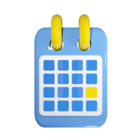 calendário de renderização 3D em azul e amarelo. escolha a data para o evento ou festa de aniversário. clipart de ilustração de compromisso com lembrete png