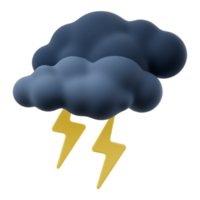 Dibujos animados en 3D clima nubes de lluvia con tormenta. signo de nube oscura con relámpagos aislado sobre fondo transparente. Ilustración de procesamiento 3d. png