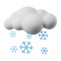 3D cartoon weather icon snow. Clouds and snowflakes sign isolated on transparent background. 3d render illustration. png