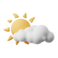3D-Cartoon-Wettersymbol von teilweise bewölkt. zeichen der sonne und der wolke lokalisiert auf transparentem hintergrund. Illustration von 3D-Rendering.