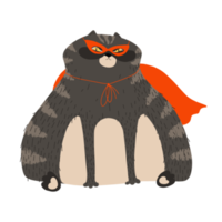 Funny fat cat superhero in a mask and cape. png
