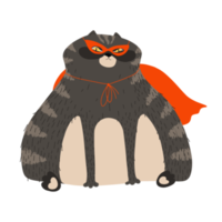 drôle de super-héros de gros chat dans un masque et une cape. png