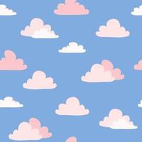 Pink clouds on blue sky seamless pattern vector illustration