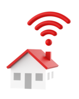 Wifi and house icon isolated on transparent background. 3D rendering. png