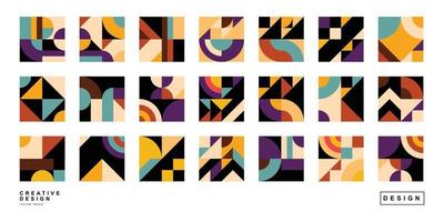 patrones geométricos abstractos de moda en múltiples colores y formas para el fondo. elemento creativo de diseño contemporáneo para la decoración del diseño de temas pop. diseño de plantilla de papel tapiz de póster y pancarta vector